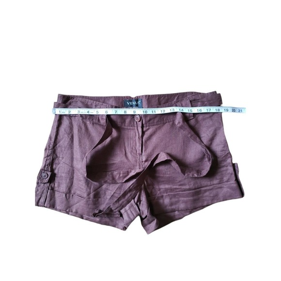 Venus The Luna Fit Linen Belted Shorts Brown Sz 12 - Picture 2 of 5